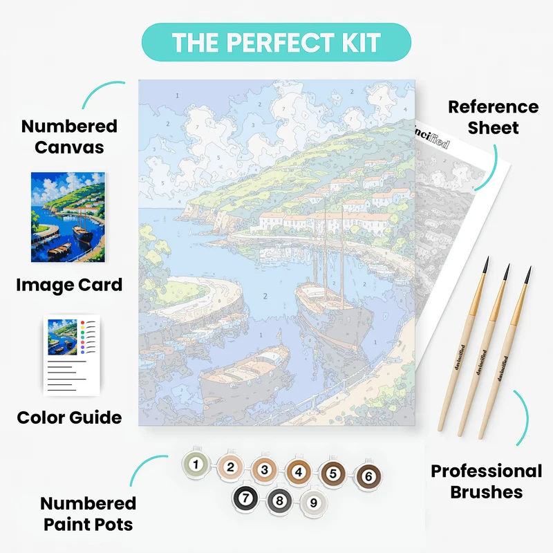 Coastal Harbor Village Boats - Paint by Numbers Kit