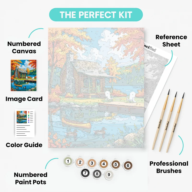 Autumn Lakeside Log Cabin Paradise - Paint by Numbers Kit