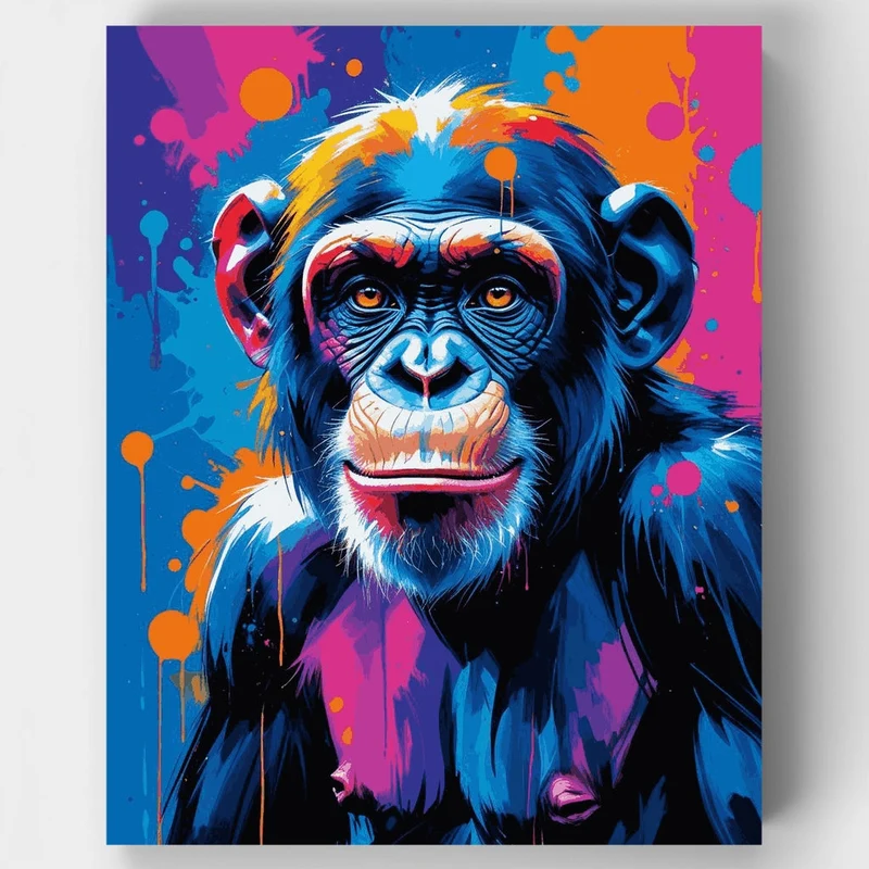 Colorful Pop Art Chimpanzee Portrait - Paint by Numbers Kit