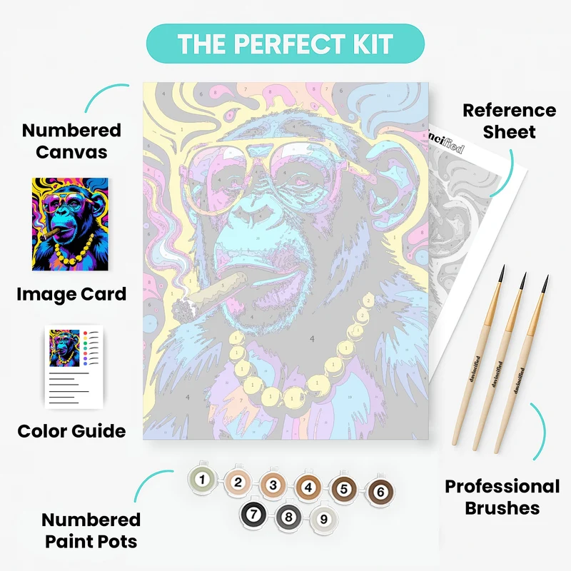 Psychedelic Chimpanzee with Sunglasses and Cigar - Paint by Numbers Kit