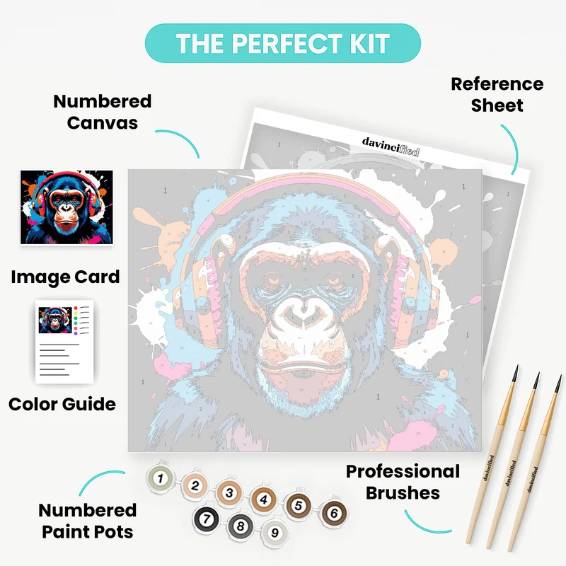 Chimpanzee with Headphones - Paint by Numbers Kit