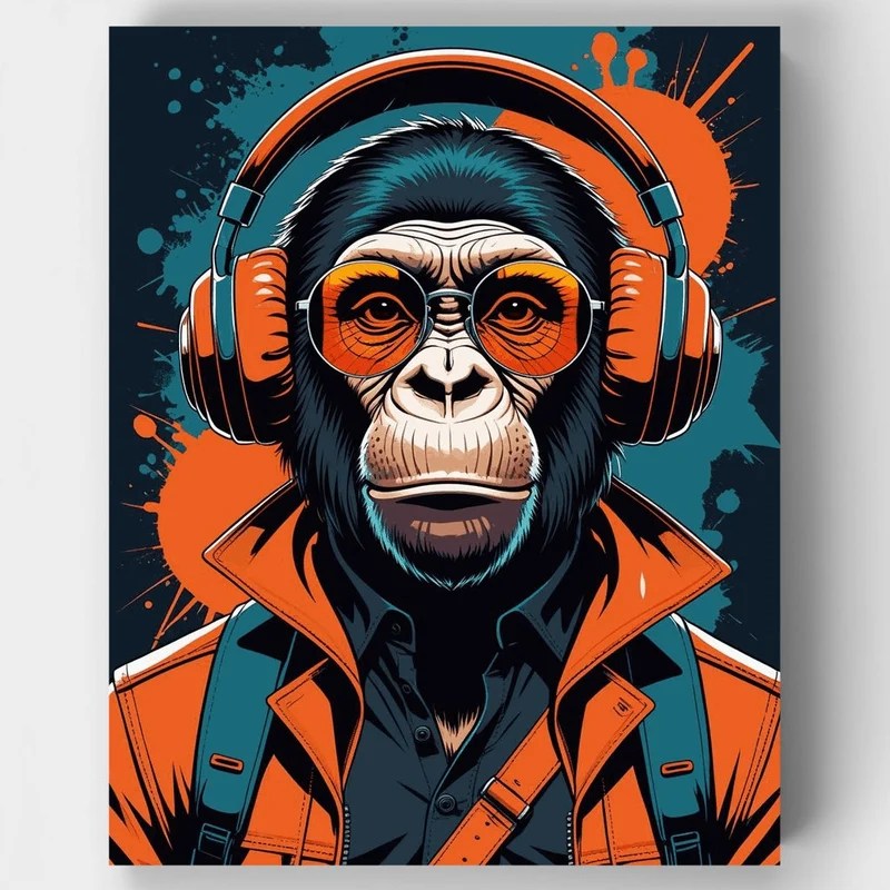 Cool Chimpanzee with Headphones - Paint by Numbers Kit