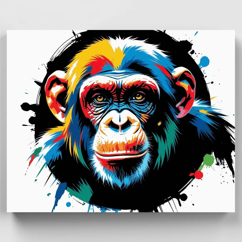 Vibrant Chimpanzee with Bold Brushstroke Art - Paint by Numbers Kit
