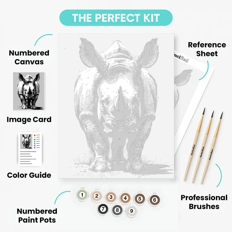 Powerful Rhinoceros Portrait - Paint by Numbers Kit