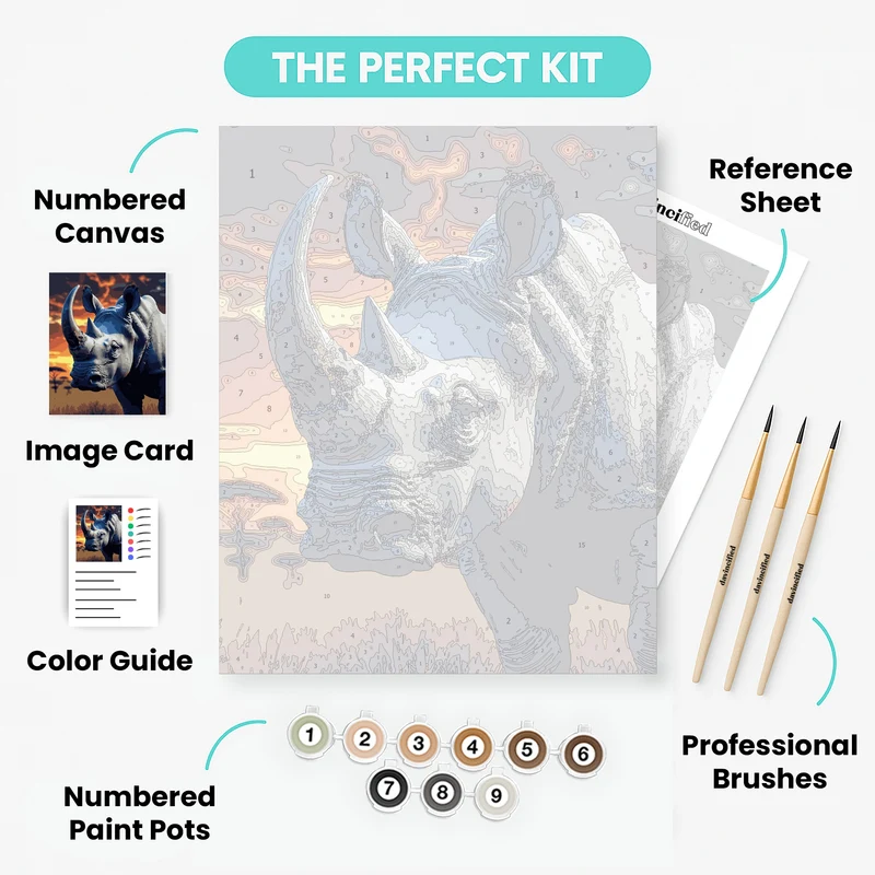 Majestic Rhinoceros at Sunset - Paint by Numbers Kit