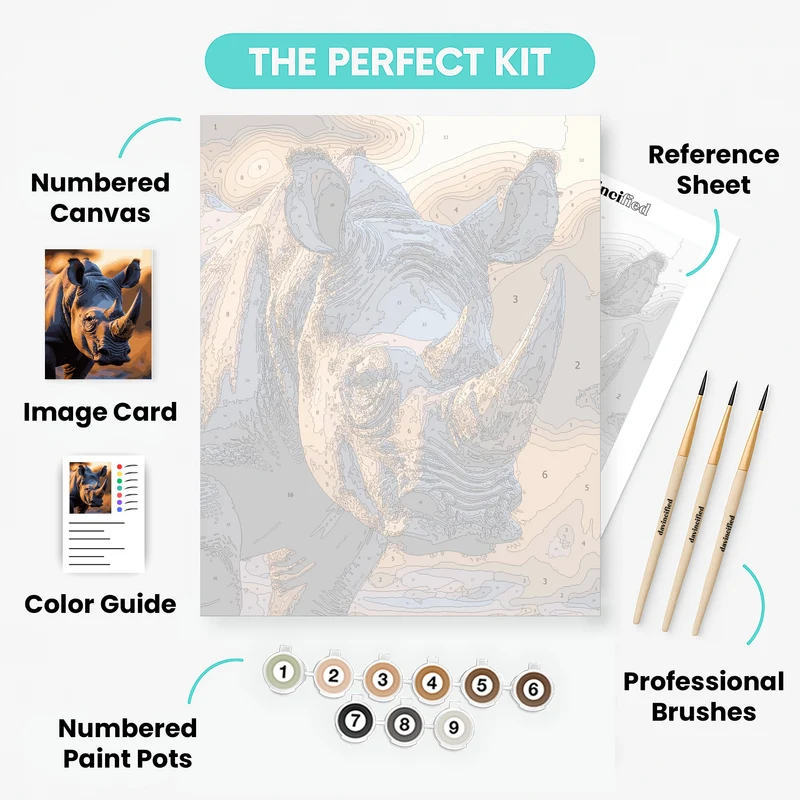Majestic Rhinoceros in Golden Light - Paint by Numbers Kit