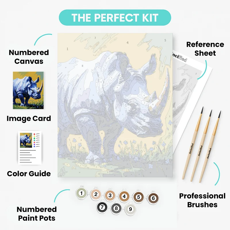 Blue Rhinoceros with Yellow Sky - Paint by Numbers Kit