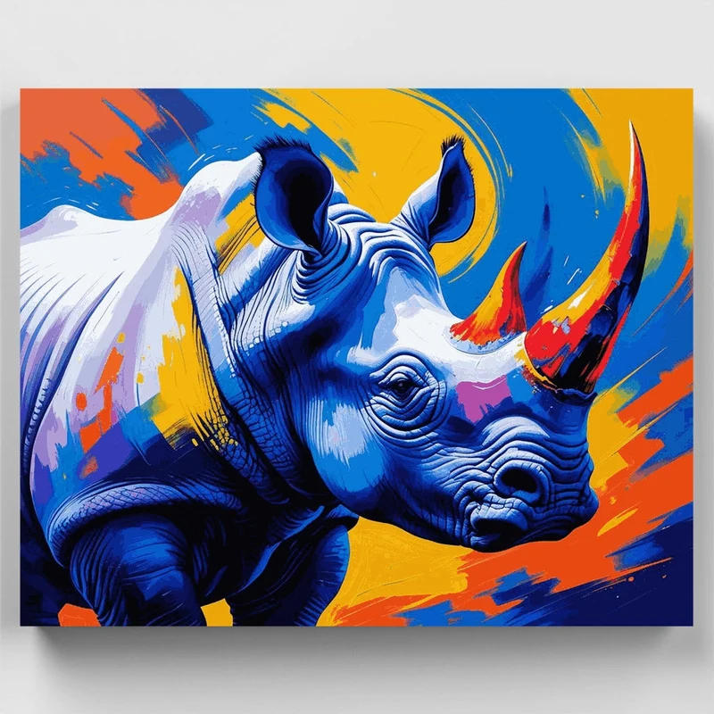 Vibrant Blue Rhinoceros - Paint by Numbers Kit