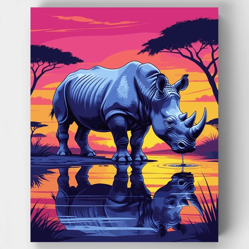 Rhinoceros at Sunset - Paint by Numbers Kit