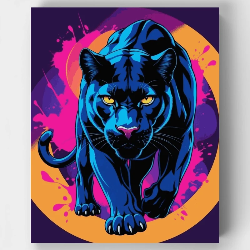Neon Panther in Action - Paint by Numbers Kit