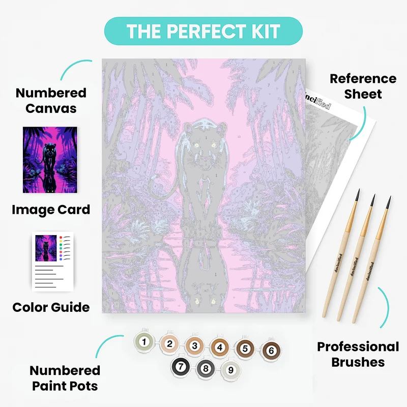 Neon Panther in Tropical Paradise - Paint by Numbers Kit
