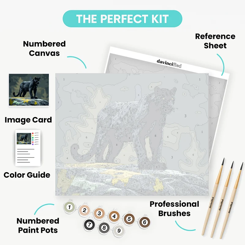 Majestic Black Panther on Rocky Outcrop - Paint by Numbers Kit