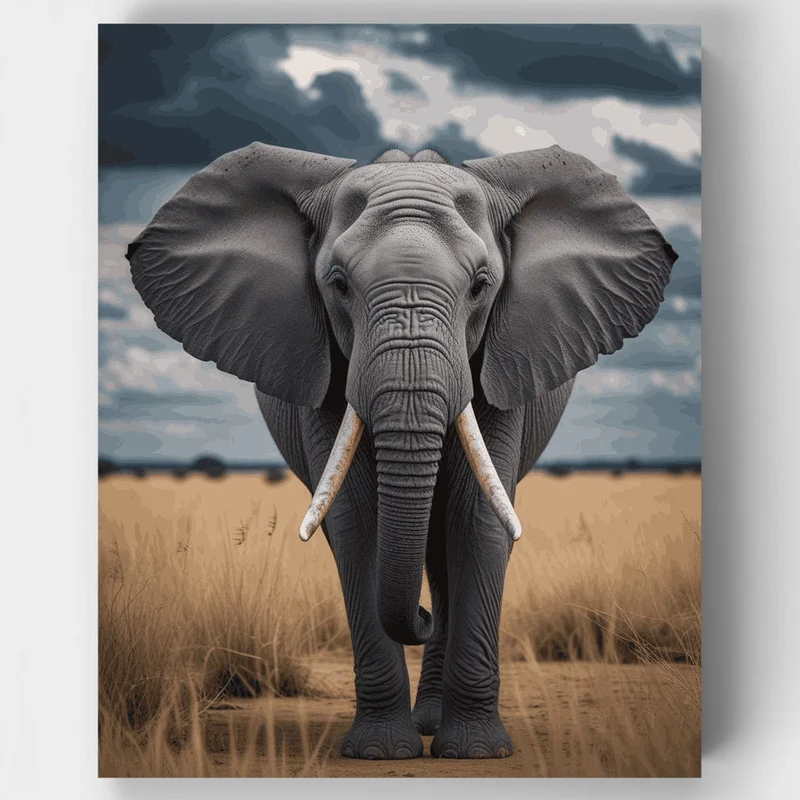 Majestic African Elephant in Savanna - Paint by Numbers Kit