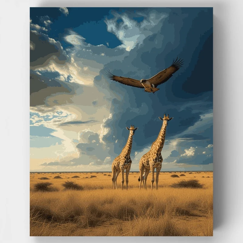African Safari with Giraffes and Eagle - Paint by Numbers Kit