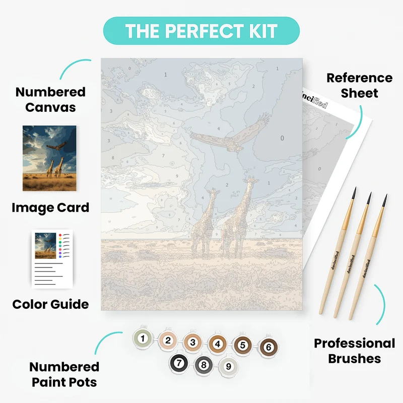 African Safari with Giraffes and Eagle - Paint by Numbers Kit