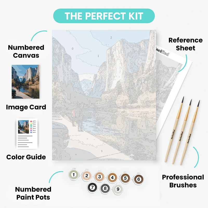 Yosemite Valley Visitors by Merced River - Paint by Numbers Kit