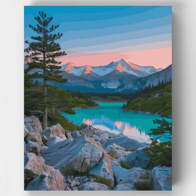 Rocky Mountain Turquoise Lake with Pine Trees - Paint by Numbers Kit