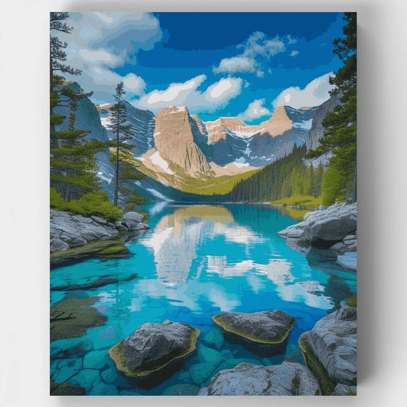 Turquoise Alpine Lake Reflection - Paint by Numbers Kit
