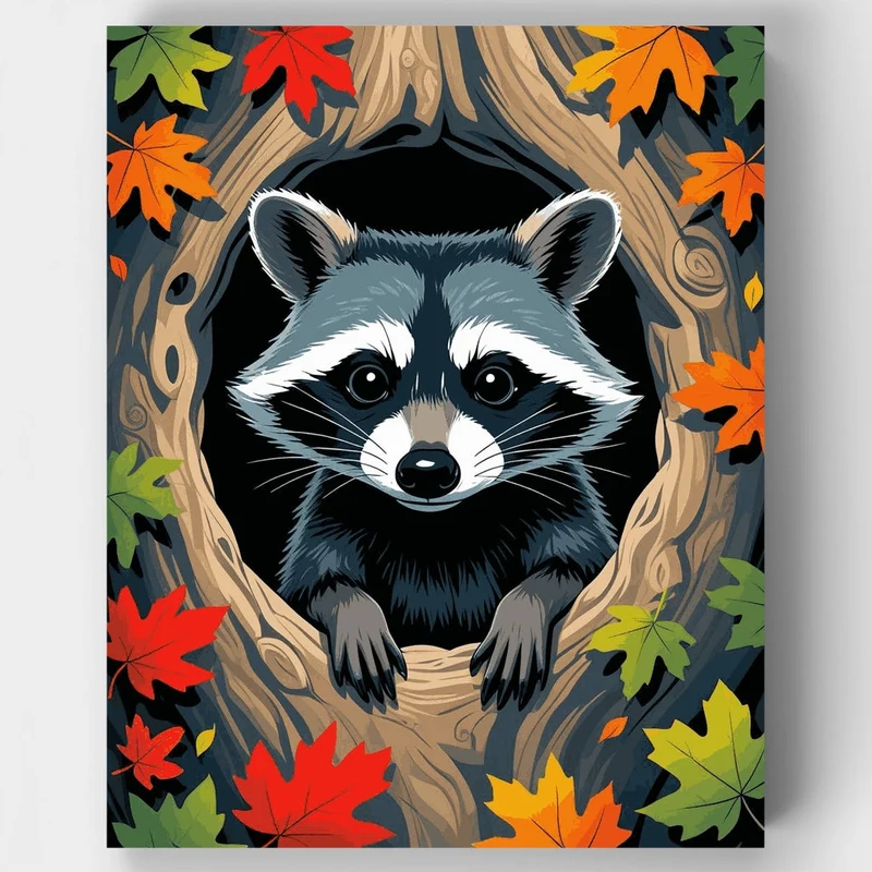 Raccoon in Tree Hollow - Paint by Numbers Kit