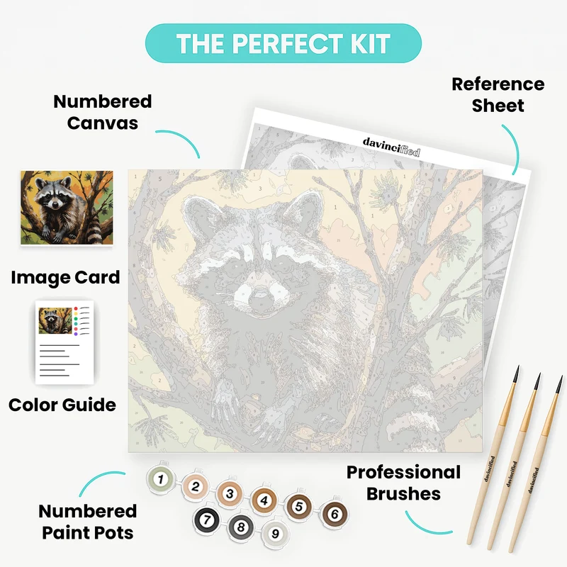 Raccoon in Pine Tree - Paint by Numbers Kit