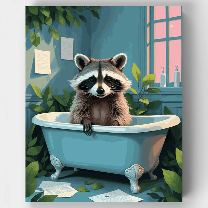 Raccoon in Bathtub - Paint by Numbers Kit