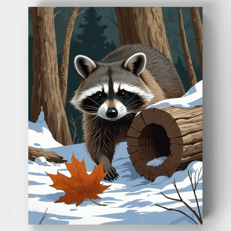 Raccoon in Snowy Forest - Paint by Numbers Kit
