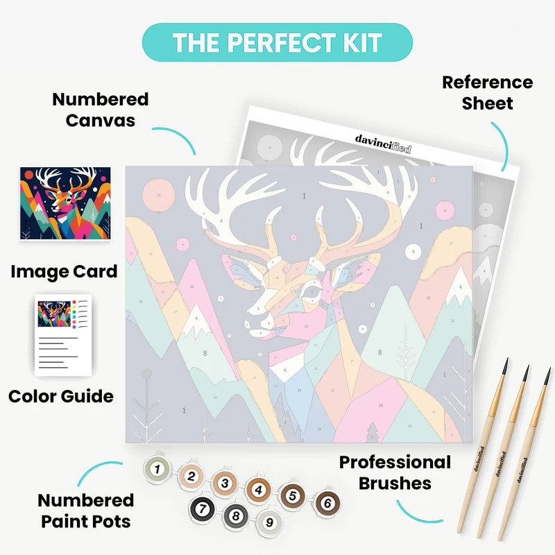 Colorful Reindeer in Winter Mountains - Paint by Numbers Kit