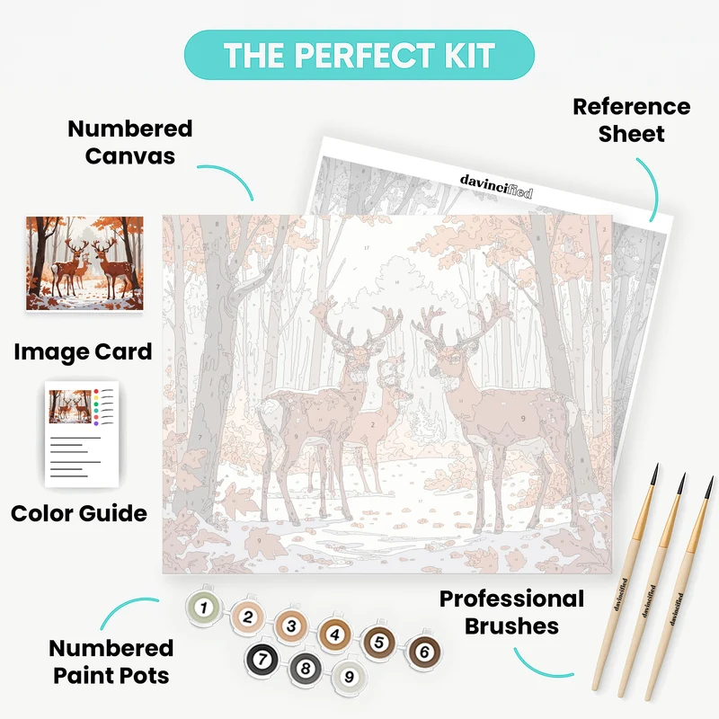 Autumn Deer Family in Misty Forest - Paint by Numbers Kit