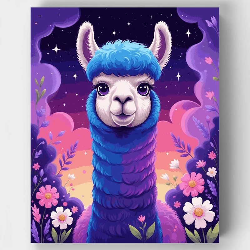 Whimsical Blue Alpaca Under Starry Sky - Paint by Numbers Kit
