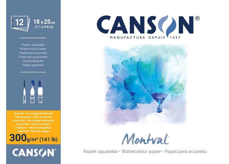 Μπλοκ ακουαρέλας CANSON Montval CP 300 g/m² - 12 φύλλα, 18 x 25 cm