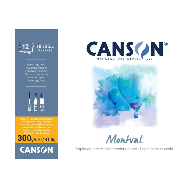 Μπλοκ ακουαρέλας CANSON Montval CP 300 g/m² - 12 φύλλα, 18 x 25 cm