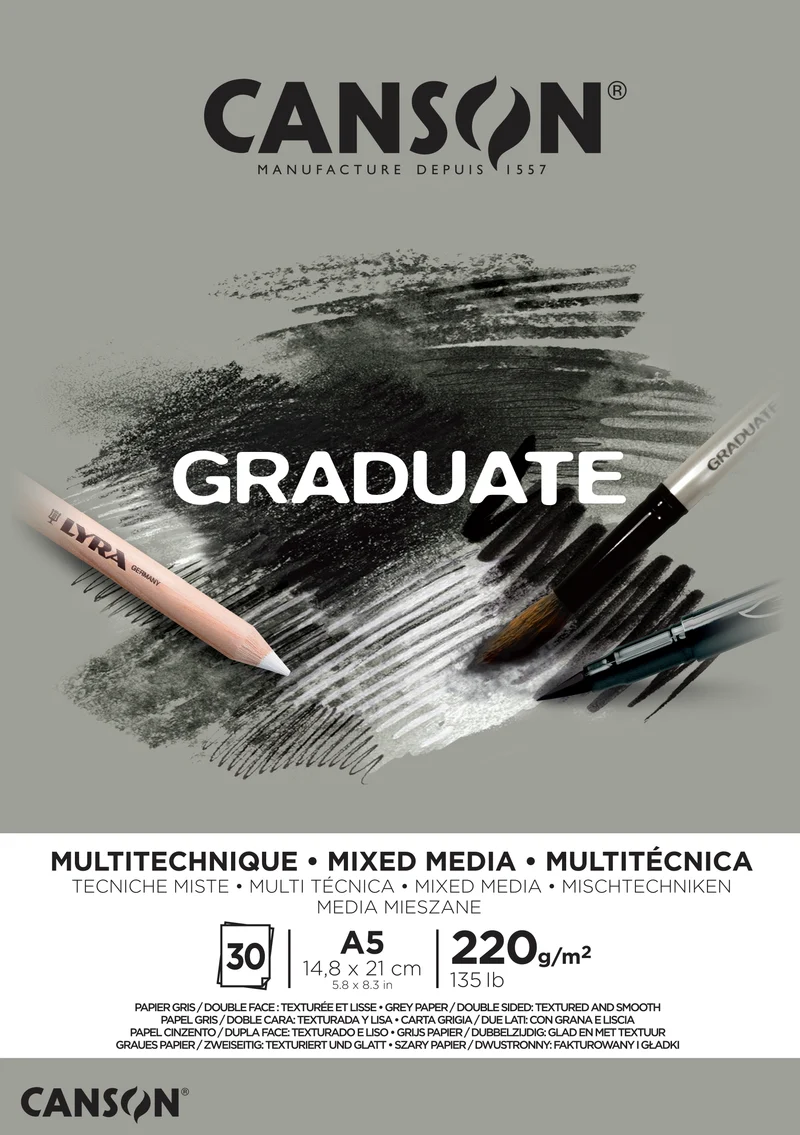 CANSON Graduate Mix Media sivi blok 220 g A5 - 30 listov lepljen