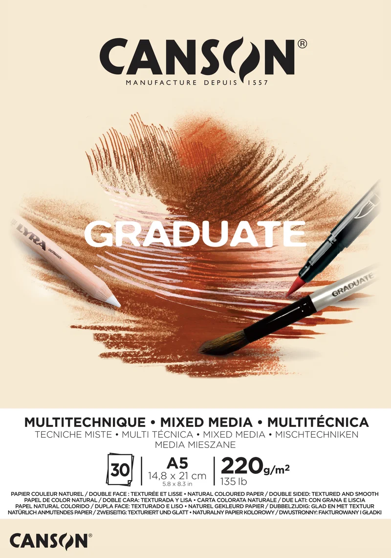 Canson Graduate Mix Media blocco Natural 220 g 30 fogli A5 incollato