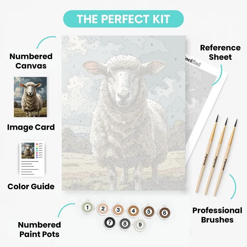 Fluffy Sheep in Pastoral Meadow - Paint by Numbers Kit