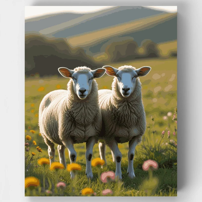 Two Sheep in a Pastoral Meadow - Paint by Numbers Kit