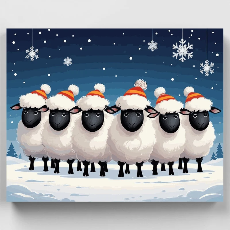 Festive Sheep in Winter Wonderland - Paint by Numbers Kit