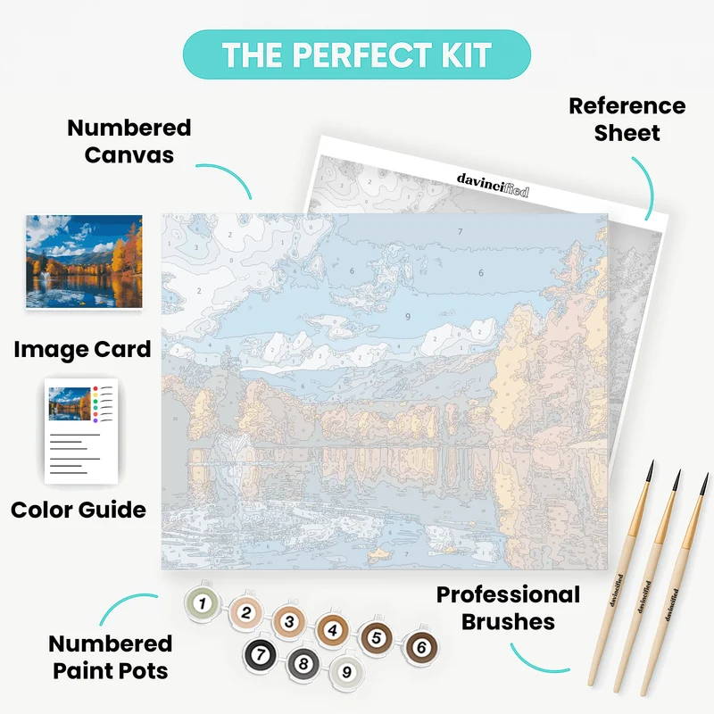 Autumn Lake Reflection with Mountain Vista - Paint by Numbers Kit