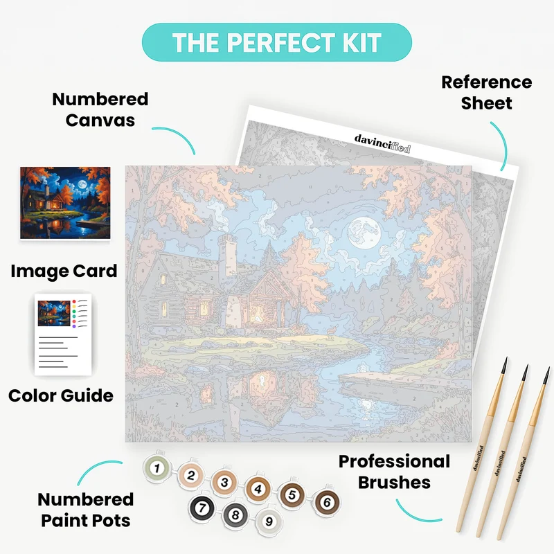 Cozy Autumn Cabin by the Lake - Paint by Numbers Kit