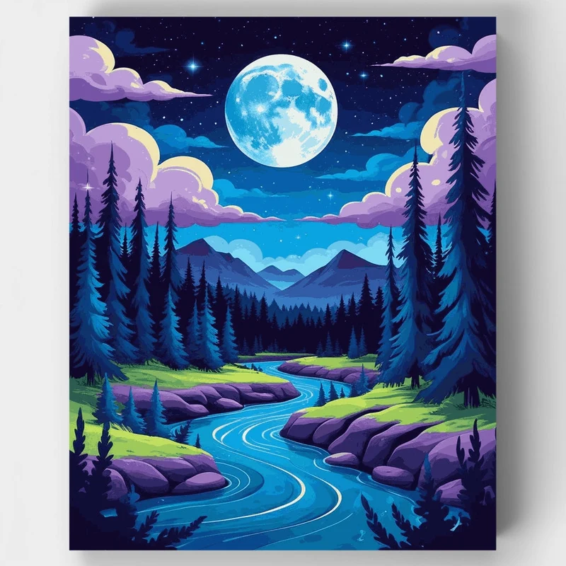 Enchanted Moonlit River Valley - Paint by Numbers Kit