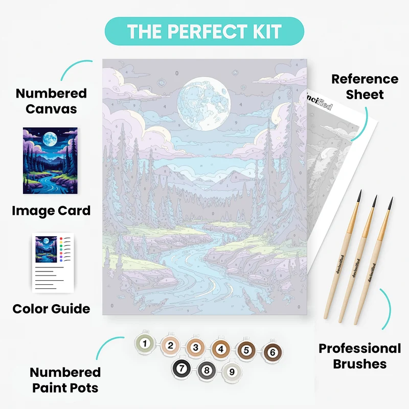 Enchanted Moonlit River Valley - Paint by Numbers Kit