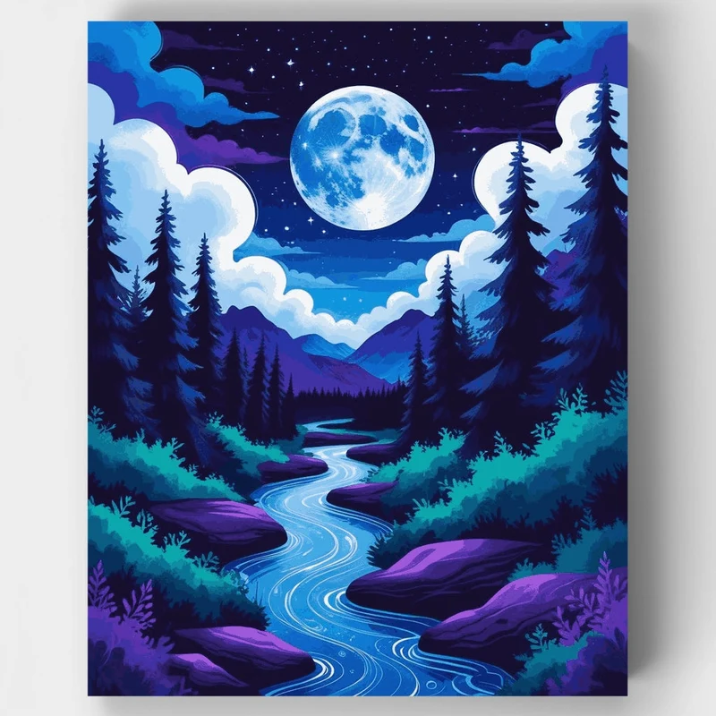 Moonlit Forest Stream - Paint by Numbers Kit
