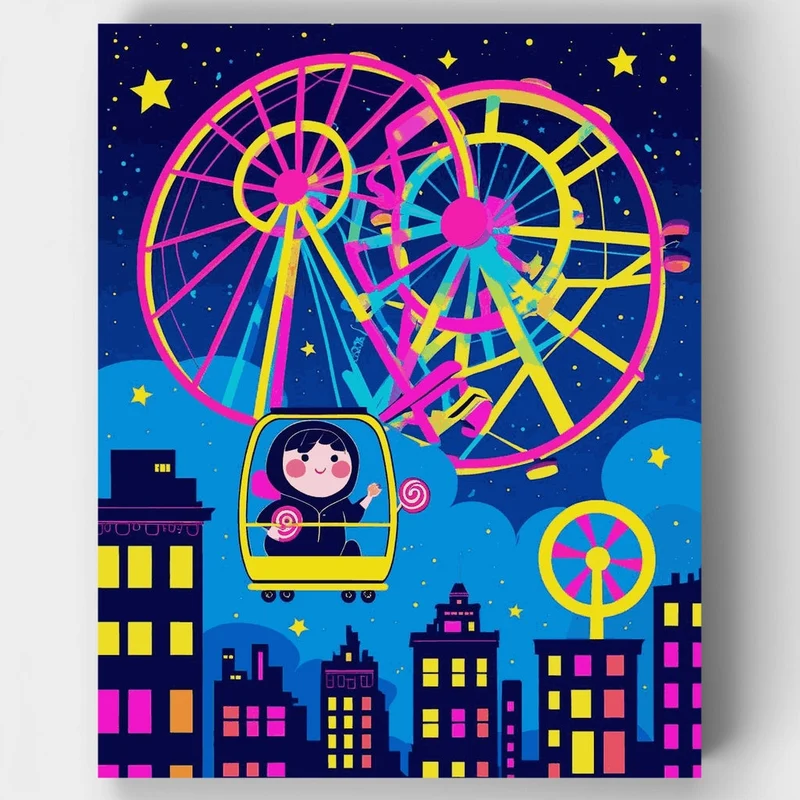 Whimsical Night Ferris Wheel Adventure - Paint by Numbers Kit