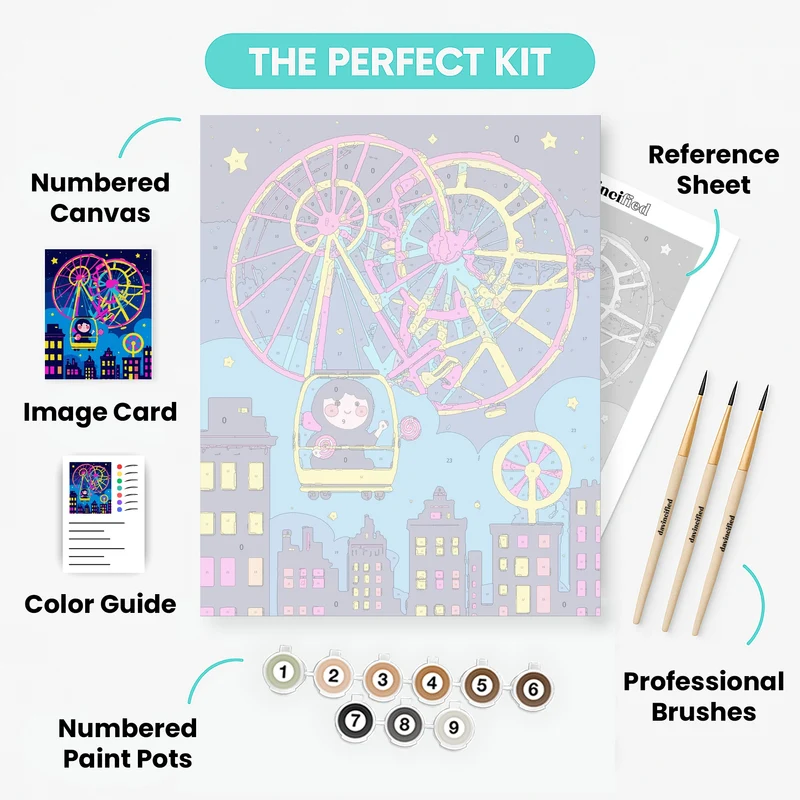 Whimsical Night Ferris Wheel Adventure - Paint by Numbers Kit
