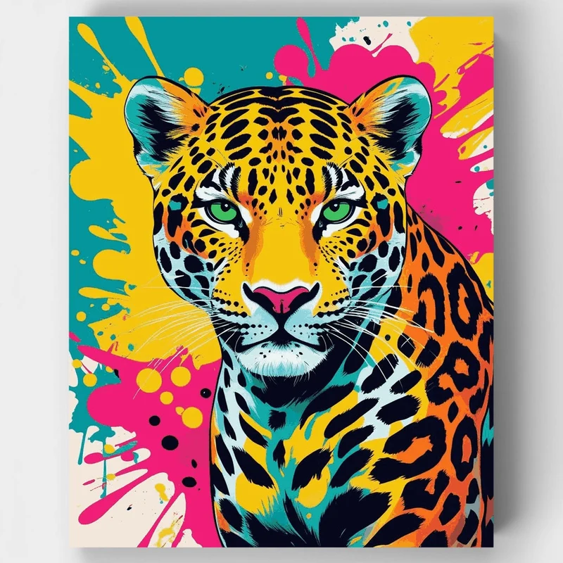Vibrant Jaguar with Colorful Splashes - Paint by Numbers Kit