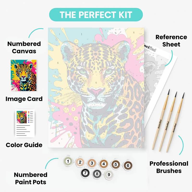 Vibrant Jaguar with Colorful Splashes - Paint by Numbers Kit