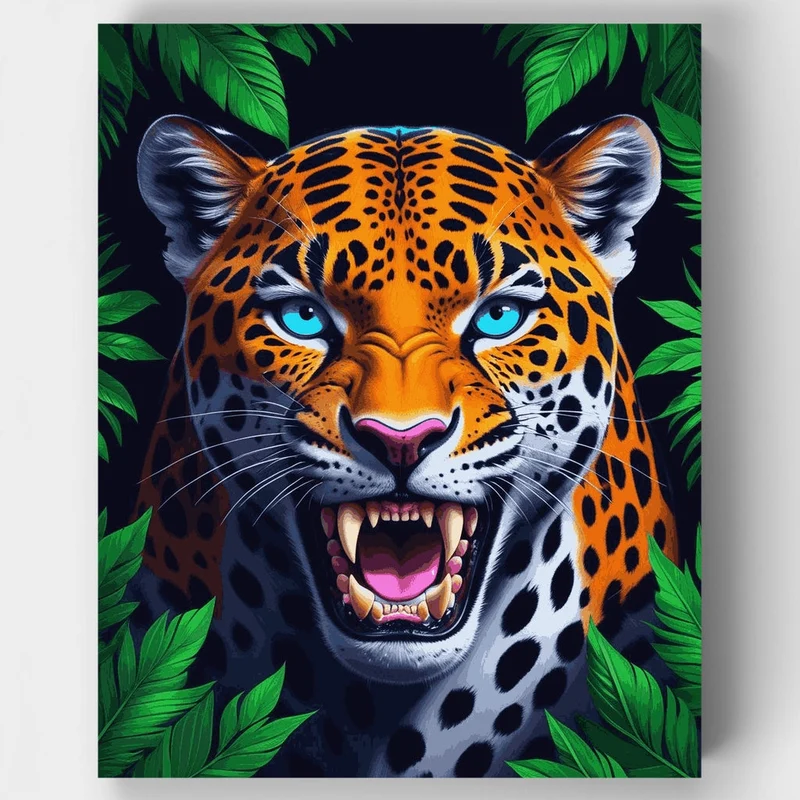 Fierce Jaguar with Striking Blue Eyes - Paint by Numbers Kit