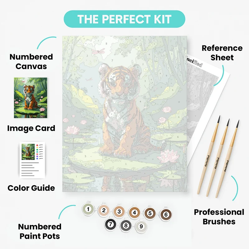 Tiger Cub on Lily Pad - Paint by Numbers Kit