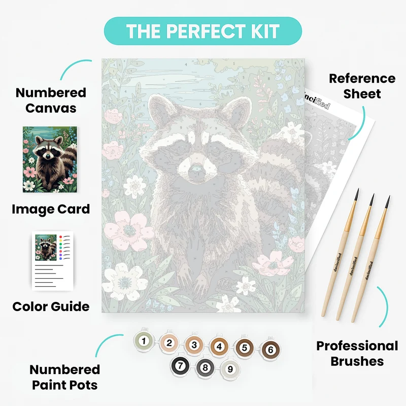 Raccoon in Blooming Garden - Paint by Numbers Kit