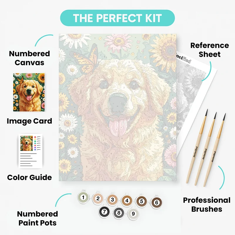 Golden Retriever in Flower Garden - Paint by Numbers Kit