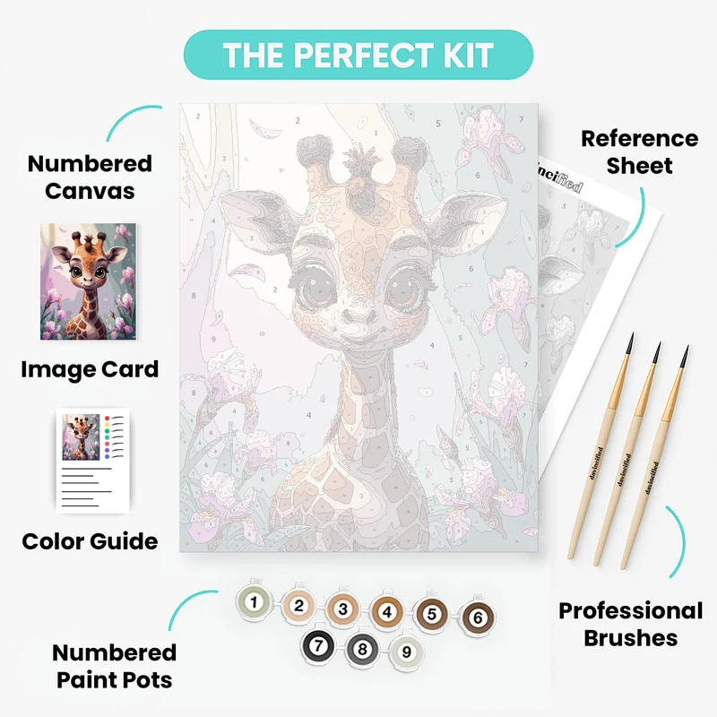 Adorable Baby Giraffe with Purple Flowers - Paint by Numbers Kit